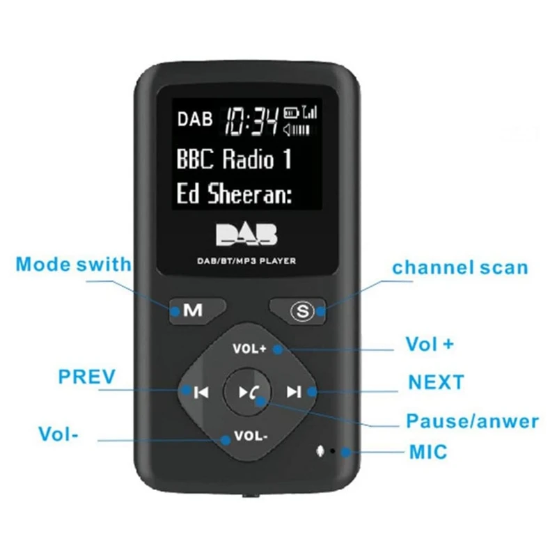 DAB/DAB Digital Radio Bluetooth 4.0 Personal Pocket FM Mini Portable Radio Earphone MP3 Micro-USB for Home