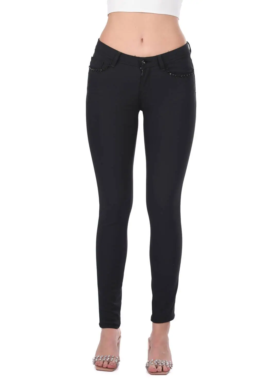 Women's Black Stone Detail Jean Pants