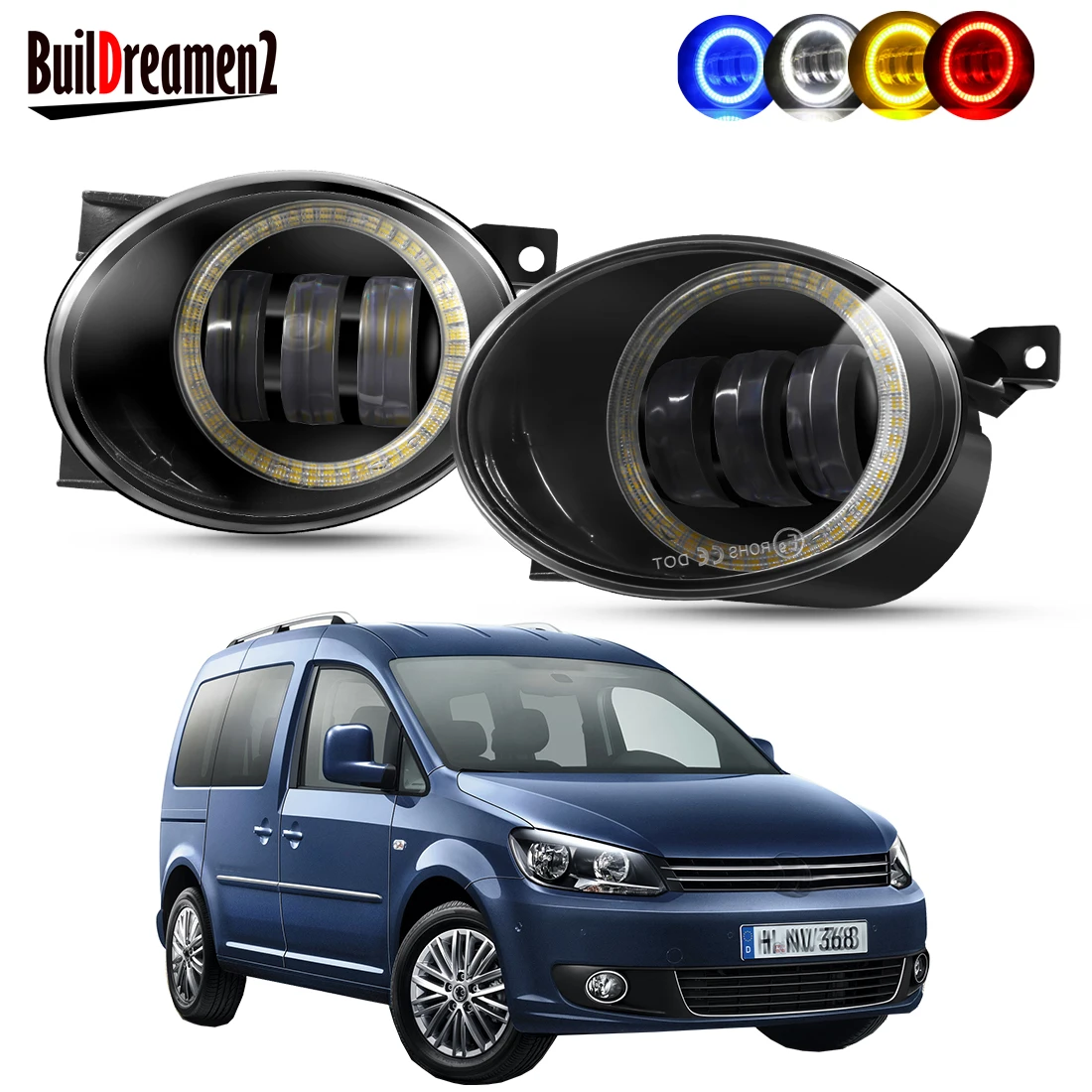 2 X Angel Eye zespół światła przeciwmgielnego samochód prawy + lewy LED obiektyw mgła lampa do jazdy dziennej DRL 30W 12V dla volkswagena VW Caddy III/3 2010-2015