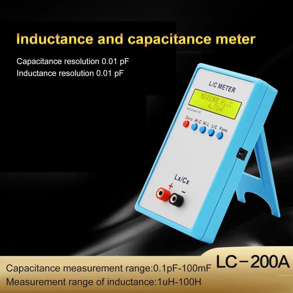 LC200A Digital LCD Capacitance LC Meter  Inductive Inductance Tester Inductor Capacitor Table 1pF-100mF 1uH-100H with Adapter