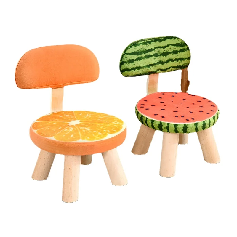 

Children's Adult Fabric Solid Wood Backrest Small Stool Fruit Creative Home Living Room Shoes Changing Small Low Stool round