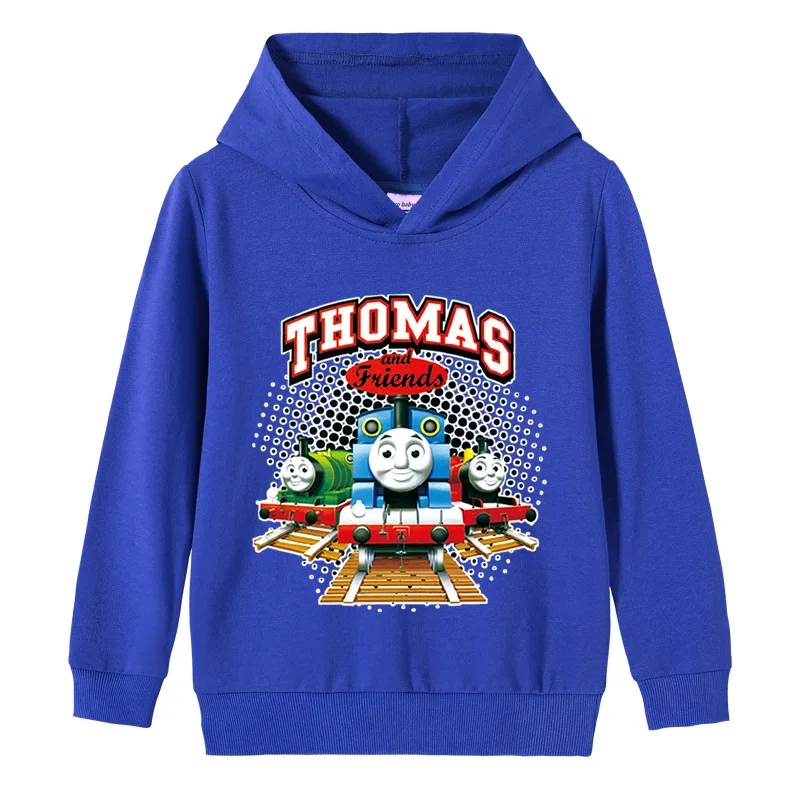 Thomas and Friends fashion cartoon boys pure cotton hooded sweater children's baby pullover tops children's sweater clothes