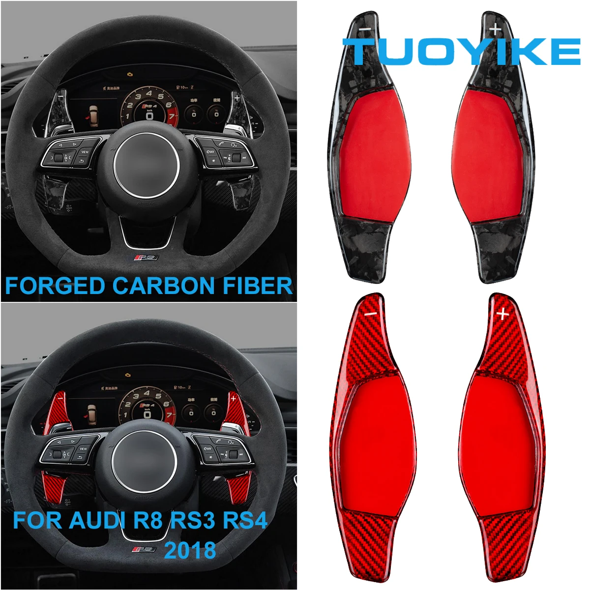 

2PCS Car Styling Real Forged Carbon Fiber Central Steering Wheel Paddle Shifter Auxiliary Extension For Audi R8 RS3 RS4 2018