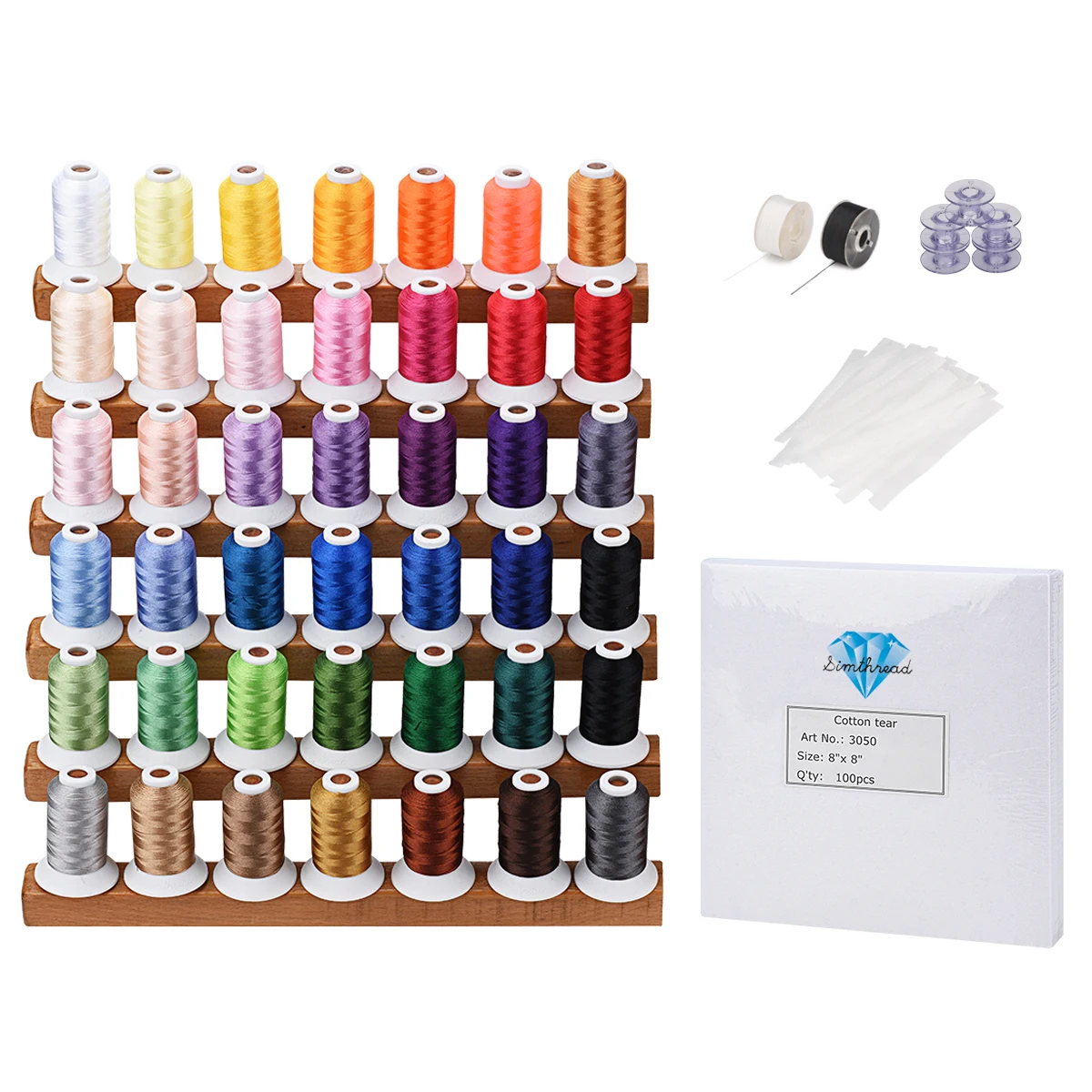 Simthread Gift Box - Embroidery Thread 42 Colors and Tear Away Embroidery Stabilizers 100pcs 8