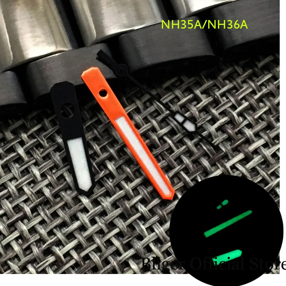 fit NH35A NH36A 7s26 7s36 7s25 7s35 6r15 4r15 4r35 4r36 6309 7002 7009 Orange Minute Watch Hand Black Edge Green Luminous