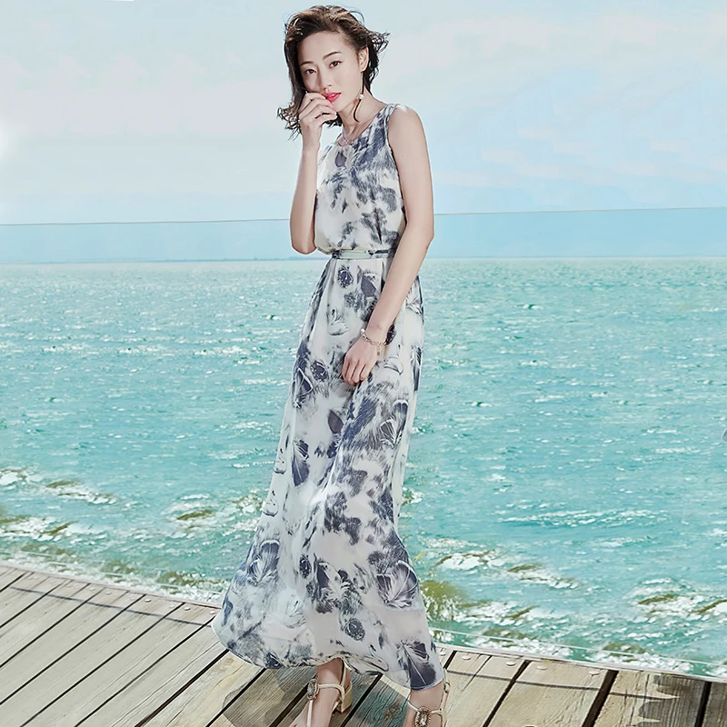 Long Beach Summer Dress Women Chiffon Party Dress Maxi Elegant Print Dresses Boho Clothes Vestidos De Fiesta 2020 LWL1650