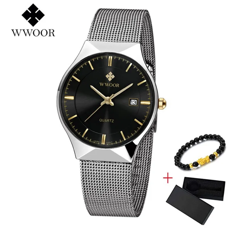 Wwoor relógios finos homens luxo quartzo relógio de pulso data 50m relógio à prova dwaterproof água masculino casual relógio de pulso relógio