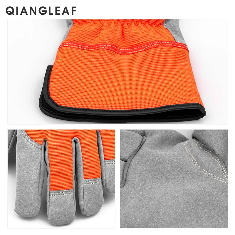 QIANGLEAF Brand Shockproof Work Gloves Soft Microfiber Winter Warm Thick Anti Impact Gloves Security Neutral Orange Mitten 9112