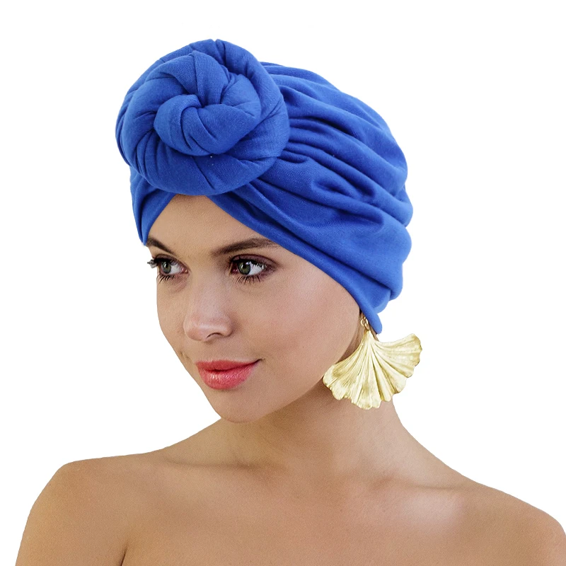 New Fashion Knotted Turban With Elastic Solid Color Lovely Doughnut Hat For Women Headscarf Outside Hair Accessories