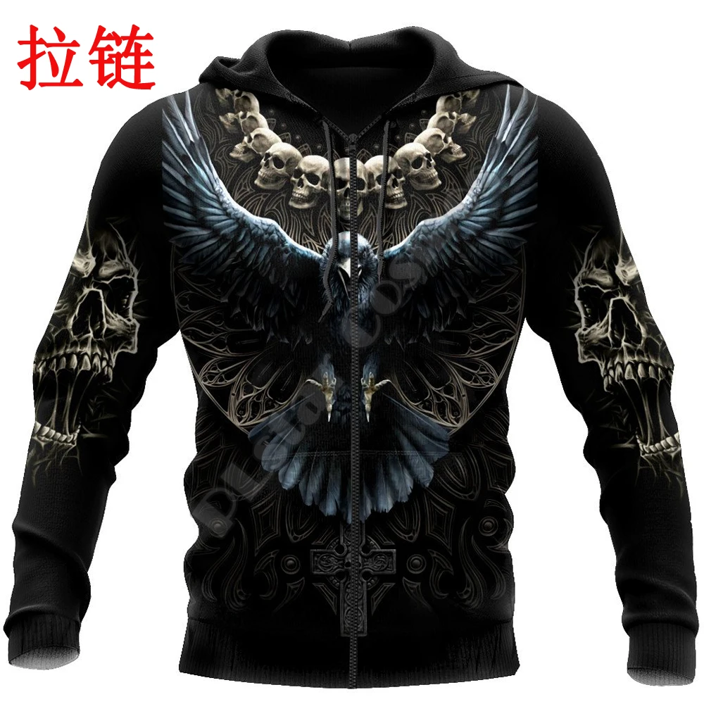 Raven Skull Pattern 3D All Over Printed Mens autumn Hoodie Harajuku Unisex Casual Pullover Streetwear Jacket Tracksuits DK216