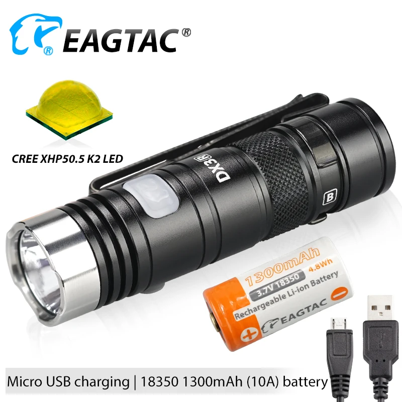 EAGTAC DX3B MINI PRO XHP50.2 2480 Lumen Rechargeable LED Flashlight Programmable Output EDC Torch Super Powerful 18350 Battery