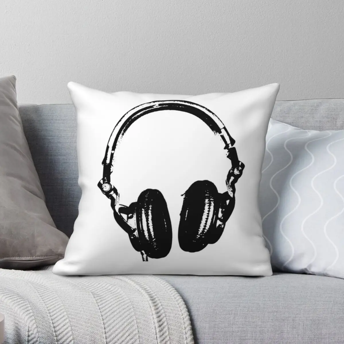 DJ Headphones Stencil Style Pillowcase Polyester Linen Velvet Pattern Zip Decor Pillow Case Sofa Seater Cushion Cover