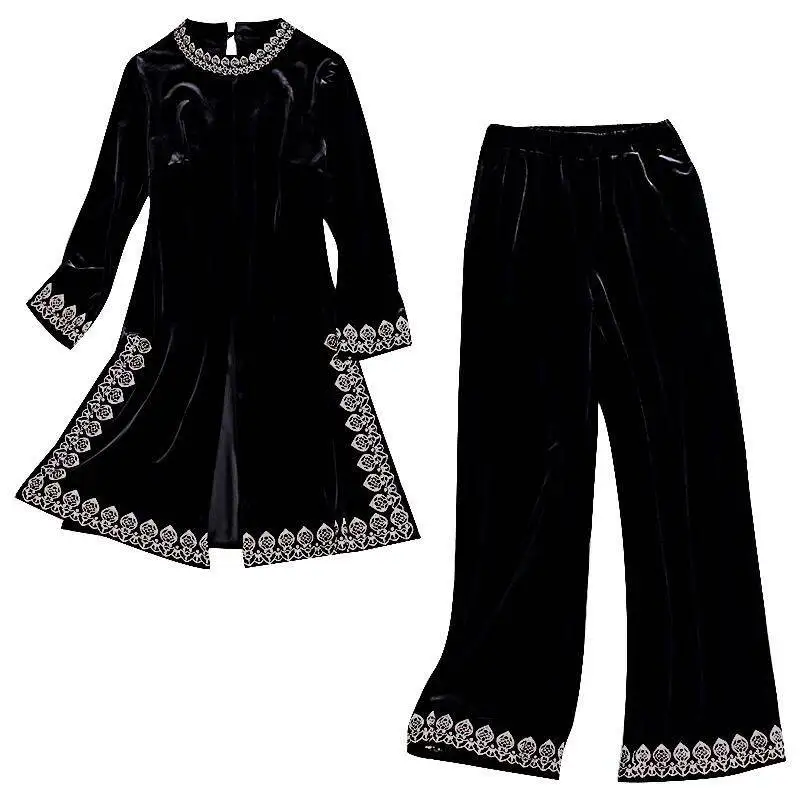 Velour Tracksuit Womens Sweatsuit Spring Autumn Fashion Long Sleeve Tops and Wide Leg Pants Set Velvet Two Piece Plus Size