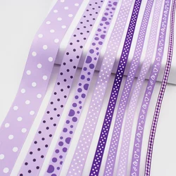 5 Meter/Lot Purple Series Ribbons Solid Color Grosgrain Ribbon Satin Ribbon Print Dots Tapes For Handmade Crafts DIY Accessories