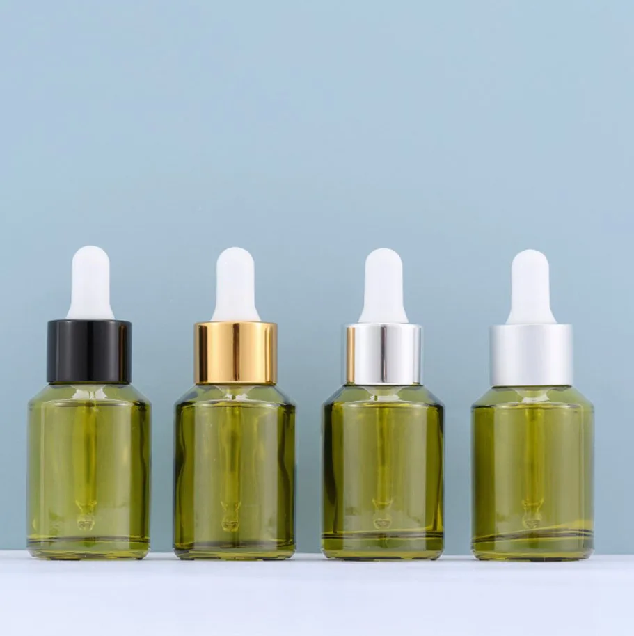 30ML green glass bottle  with gold/matte silver/shiny silver/black dropper for essential oil/essence/dropper bottle packing