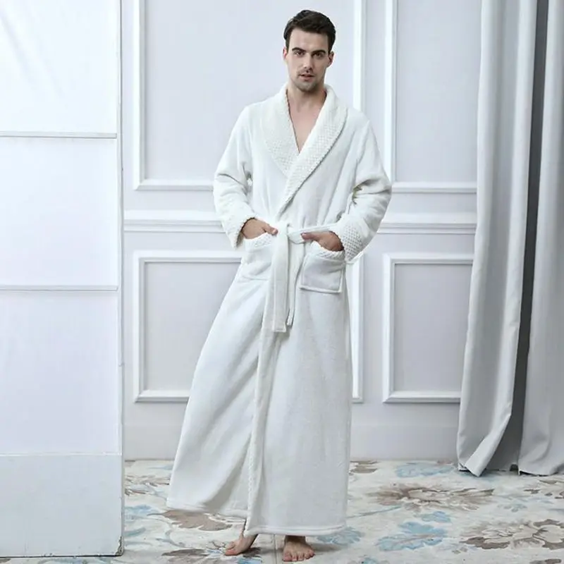 

Warm Sleepwear white Thick Flannel Men Kimono Bath Robes Herren Schlafanzug Winter Thermal Long Bathrobe Dressing Gown