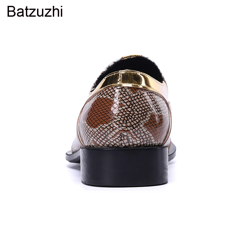 Batzuzhi Luxury Handmade Men\'s Shoes Pointed Toe Leather Dress Shoes Men Slip on Gold Oxfords for Men Partry/Wedding, EU38-46