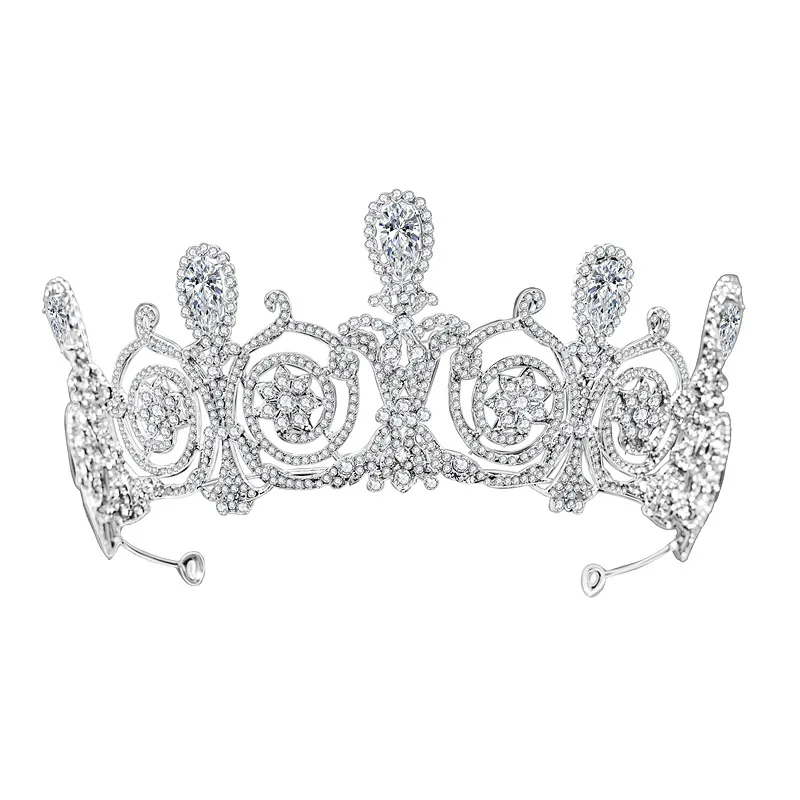 Himstory-Tiaras de circonia cúbica para novia, diademas de cristal de Zirconia real europea, coronas, boda, novia, diamantes de imitación, Reina, joyería para el cabello