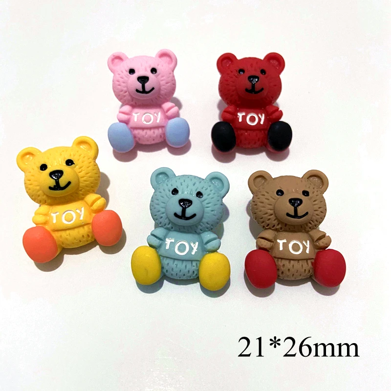 10Pcs 21*26mm Kawaii Cartoon Bear Plannar Resin for Ear Studs Jewelry Making Accessories DIY Baby Headwear Hair Clips Bow Decor