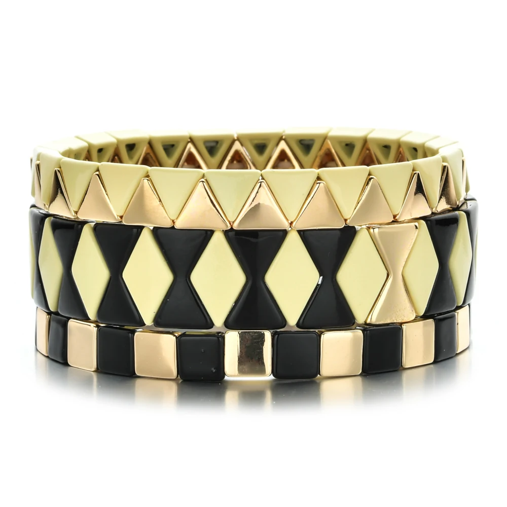 New Fashion Women Men Girls Bracelet Jewelry Stackable Elastic Stretch Enamel Bead Tile Friendship Bracelet Boyfriend Gift