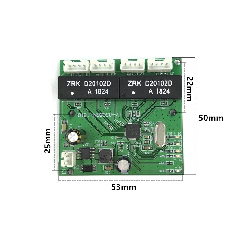 Divisor de cableado de 4 puertos, módulo de interruptor de red micro tipo pin de 10/100Mbps, de alta temperatura, de grado Industrial