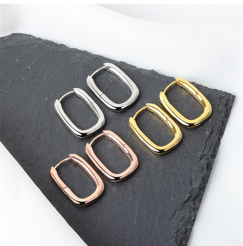 LIVVY Silver Color Geometric Oval Small Hoop Earrings For Women Color Prevent Allergy Earring Gift 2021 Trend