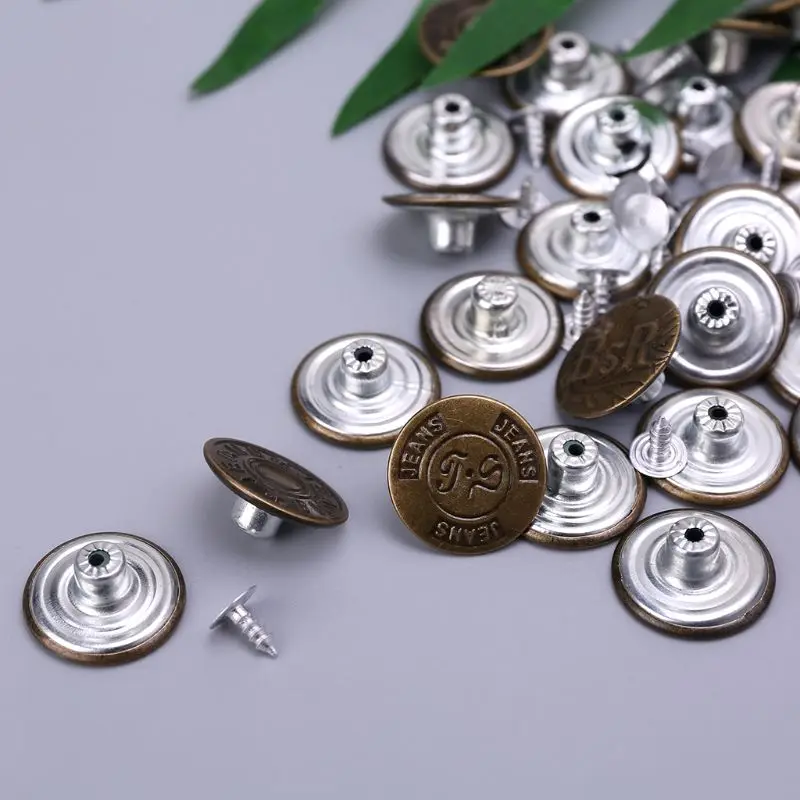 

50pcs Mixed Style Metal No Sew Replacement Repair Jean Pants Buttons 20mm DIY Craft Accessories 54DF