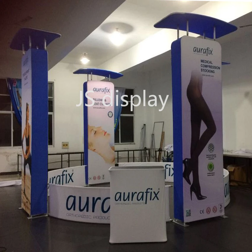 Portable Trade Show Tower Cubic Column Pop Up Display Booth with TV Brackets Custom Graphic Print