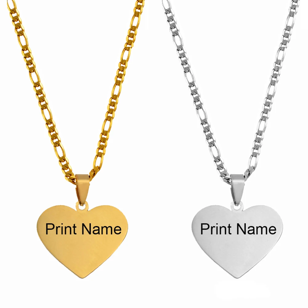 Anniyo Customize Name Heart Pendant Necklaces for Men Women Print letters Marshall Guam Hawaii Jewelry Micronesia Island #061421