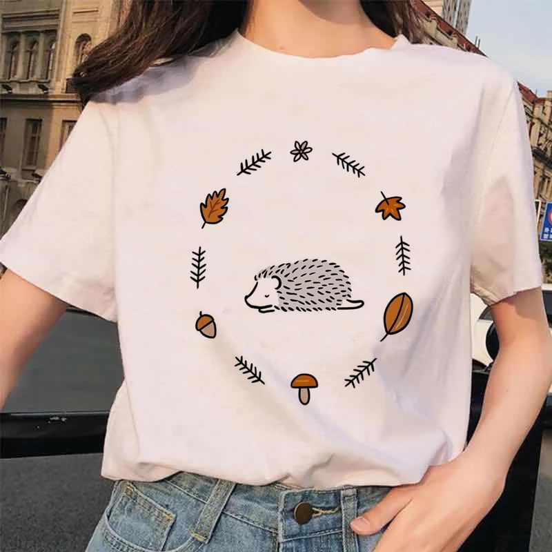 Kawaii Hedgehog and Cat Graphic Tees Cartoon Tshirts Gothic Tshirt Women T Shirt Korean Punk Clothes Dropshipping tops tshirts