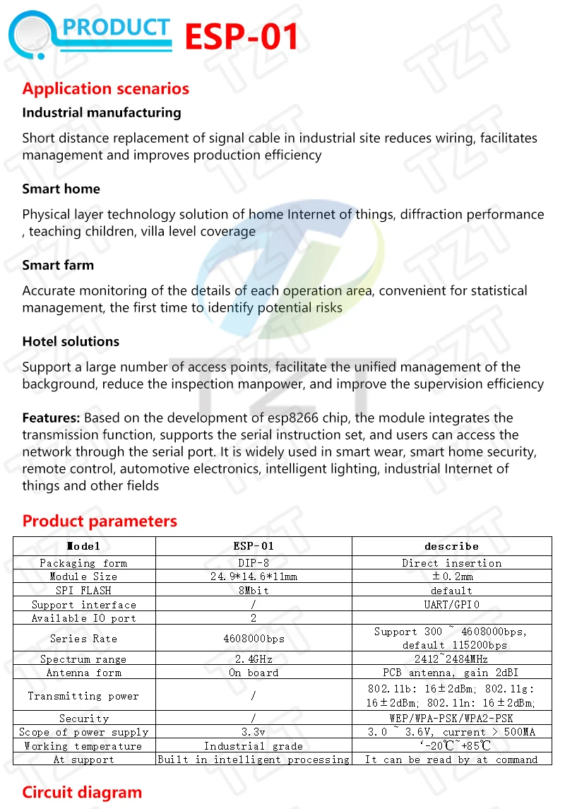 ESP8266 ESP-01 ESP-01S ESP-07 ESP-12E ESP-12F ESP-32 ESP-32S Serielles WLAN-Modul Drahtloser Transceiver 2,4G für Arduino – Detail 1