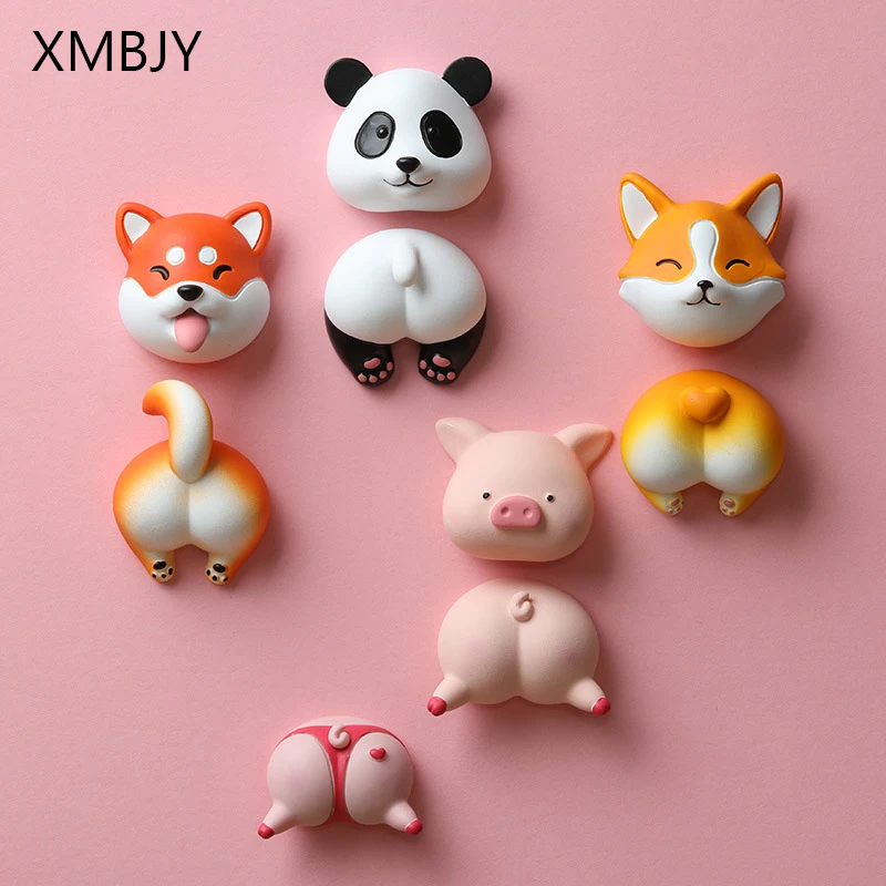 Resin Animal Corgi Shiba Inu Pig Cow Refrigerator Magnet Cartoon Cute Creative Magnet Phone Decoration Car Air Outlet Magnet