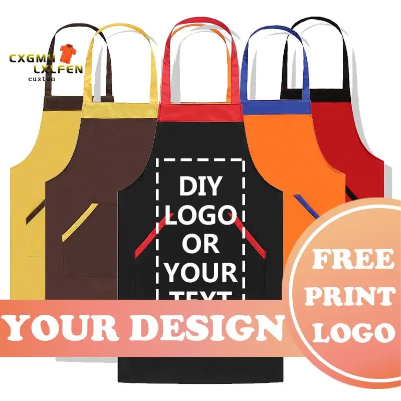 DIY Custom LOGO New Pure Color Cooking Kitchen Canvas Apron Unisex Woman Men Chef Waiter Cafe Shop BBQ Hairdresser Aprons