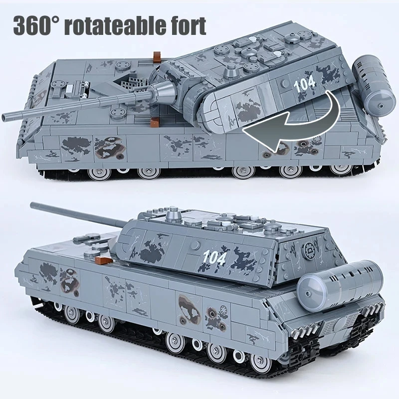 Military German Mouse Type Heavy Armored Tank Building Blocks WW2 Army Soldier Technical Weapon Bricks Children Toy Kids Gift