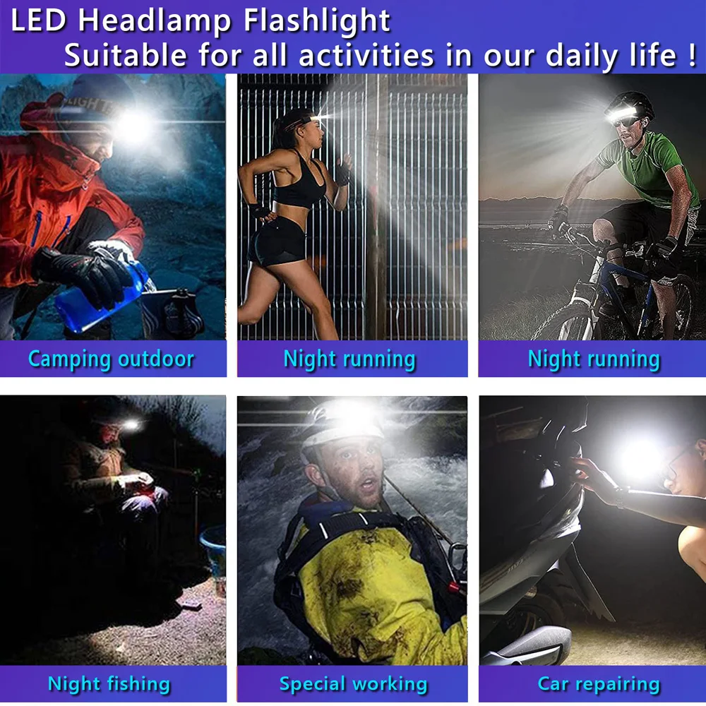 100000LM LED Headlamp XHP50 IR Sensor Headlight Flashlight 18650 USB Rechargeable Head Lamp Torch 10 Lighting Modes Work Light