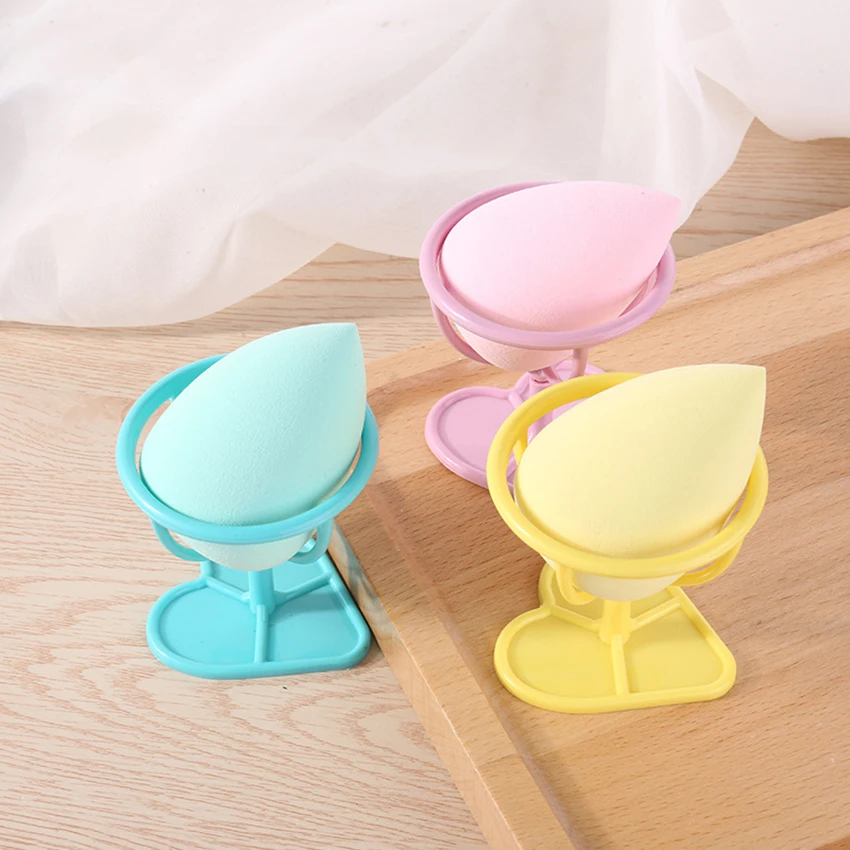 1 conjunto de maquiagem pó puff com suportes bandeja, meninas feminino esponja cosmética sopro bb creme fundação puff rack suporte ferramentas beleza