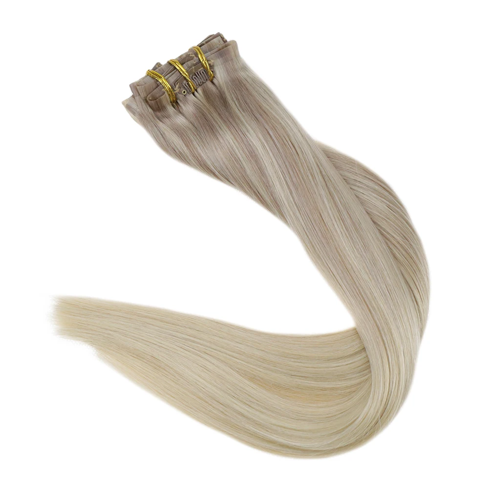 Volledige Glans Clip in Hair Extensions Echt haar 120g Naadloze Onzichtbare Clip In Extensions Echt haar Remy Balayage Blonde Kleur