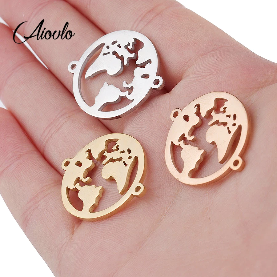 5pcs/lot Gold Stainless Steel Decoration Pendant Connectors World Map Handmade Charm Accessories DIY Earrings Jewelry Making