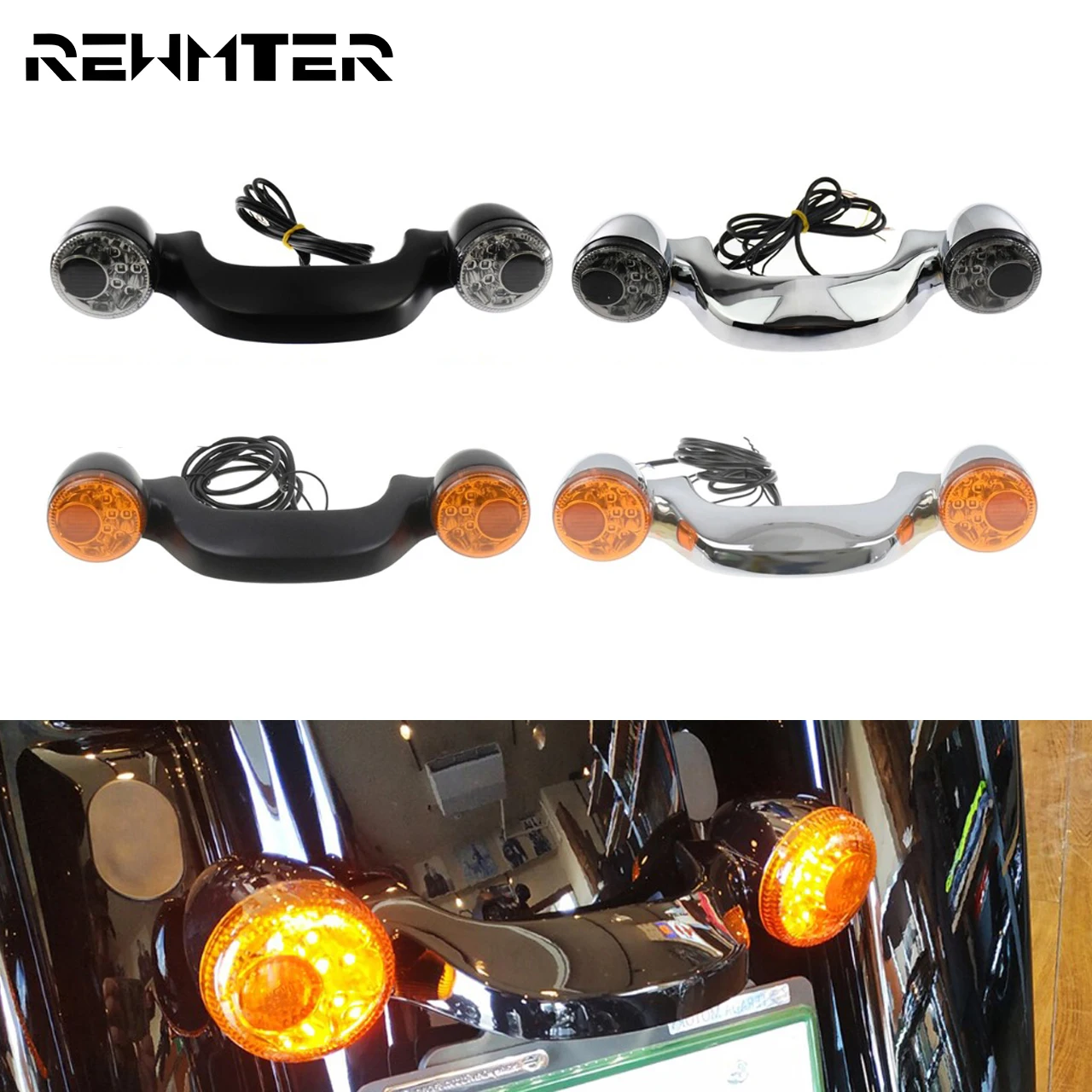 Motorcycle Rear Black Amber LED Brake Turn Signal  Light Bar Taillight For Harley Touring Street Road Glide FLHX 10-23 Road King