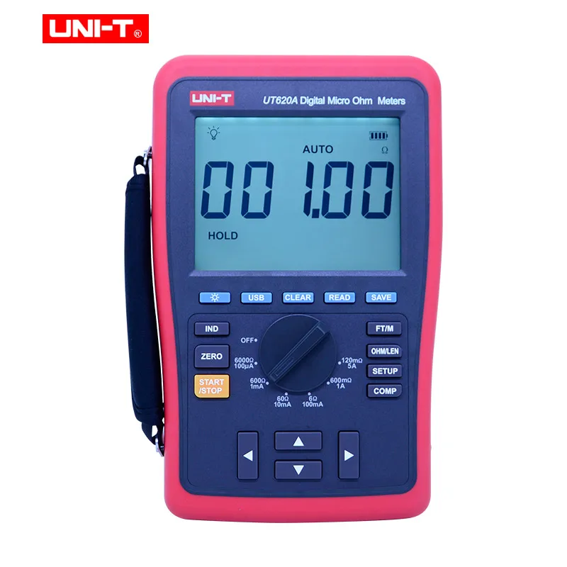 Digital Micro Ohm Meter DC low resistance tester 120mOhm-6kOhm Ohmmeter Manual range Data storage 4-wire measure UNI-T UT620A