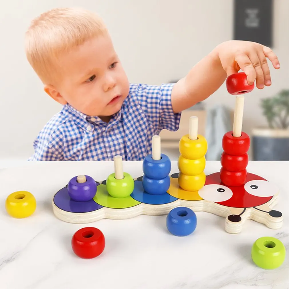 Caterpillar Superimposed Beaded Children's Educational Assembling Toy Wooden Caterpillar Superimposed Beaded Building Blocks