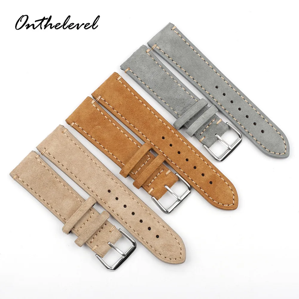 Handmade Leather Watchband 18mm 20mm 22mm 24mm Vintage Suede Watch Strap Replacement Tan Gray Beige Color for Men Women Watches