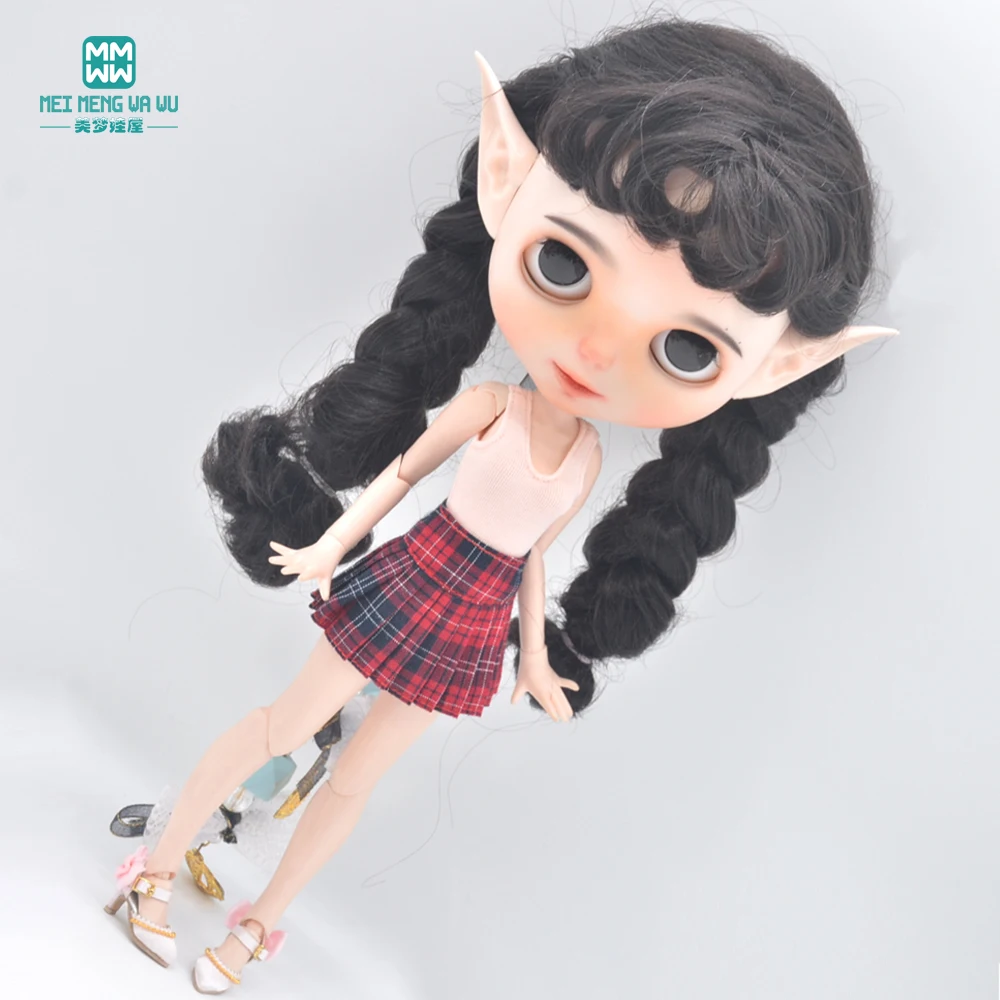 Clothes for Doll Fits Blyth Azone OB22 OB24 Doll Fashion Woolen Jacket Plaid Top Blue, Green, Black, Gray
