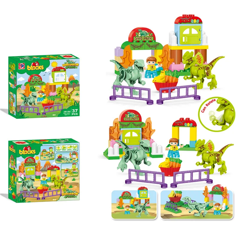 37Pcs Duploed Jurassic World Park Dino Valley Building Blocks Large Particles Sets Animals Dinosaur Bricks Toys For Children