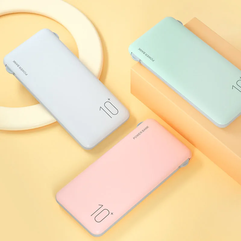 10000Mah Portable Slim Power Bank External Battery Charger Fast Charging USB TYPE C With Cable Phone Battery Powerbank Bank