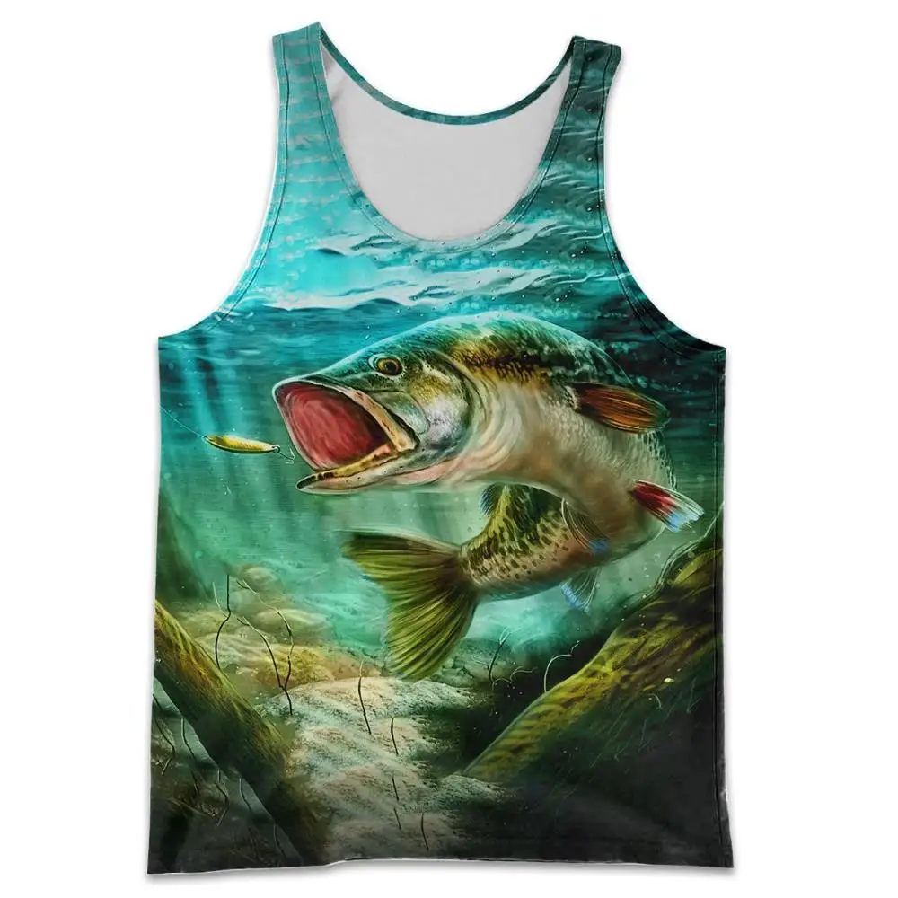Summer Men vest 3D t shirt Beautiful Bait Fishing Printed Harajuku Sleeveless T-shirt Unisex Tank tops Wholesale and Drop ship