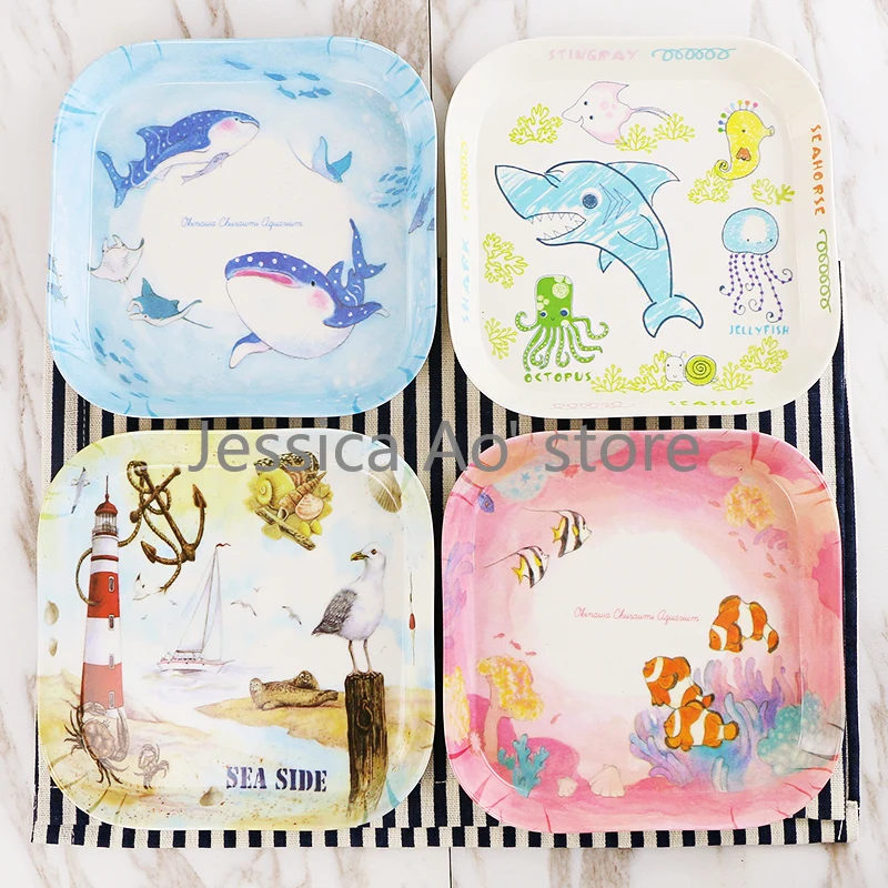 

4pcs 15cm Anti Shock Plates Dinner Christmas Dishes Cute Fruit Plate Square Dessert Plate Wholesale Dishes and Plates Sets