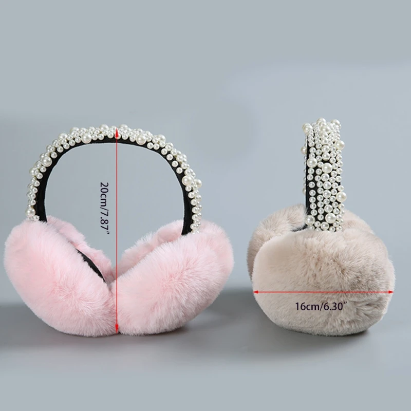 Ear Muffs for Womens Cute Ear Muffs Winter Ear Warmers Faux Fur Outdoor Ear Covers Elegant Pearl Bead Earmuffs For Lady