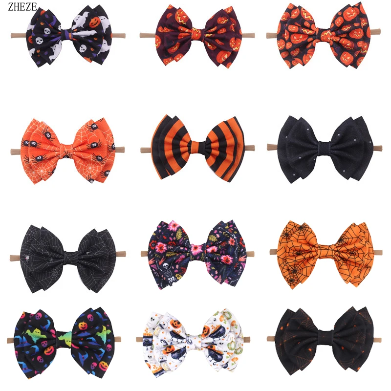 NEW Halloween 6 Big Print Waffle Hair Bow Elastic Nylon Headband DIY Hairband Spring Photo Pro Hair Accessories Gift