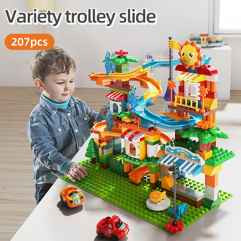 Big Particle Figures Blocks Marble Race Run Maze Ball Track Building Blocks ABS Funnel Slide Blocks Toys For Children Kids GIft